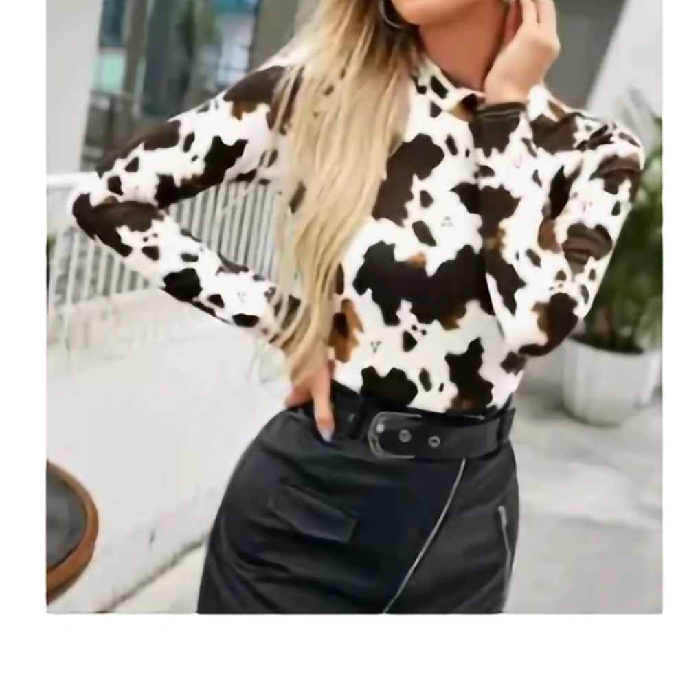 Cow Print Long Sleeve Top